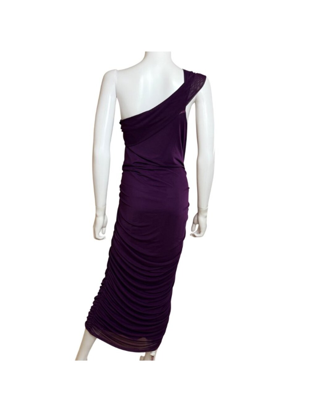 Fashion Nova Real Legacy Mesh Midi Dress Womens 3X Plum Off Shoulder Ruched - Picture 2 of 12